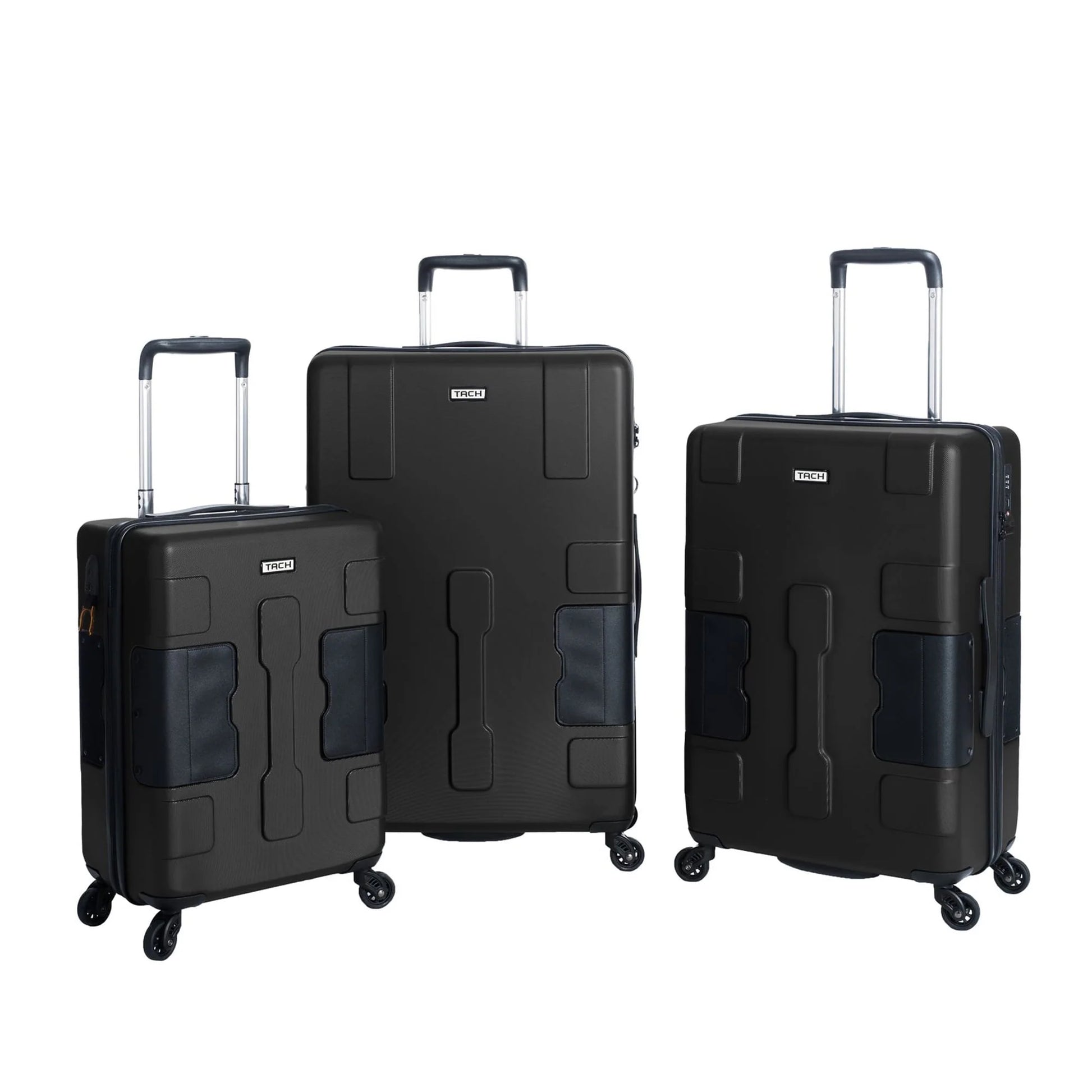 TACH V3 Lightweight 3pc Hardside Luggage Suitcase Set w/Charge Ports, Black
