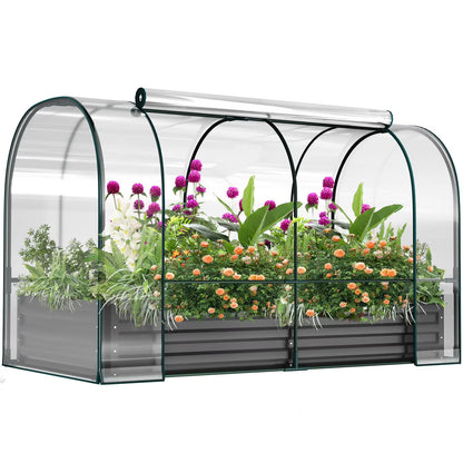 Slsy Galvanized Raised Garden Bed Kit w/Crop Cage Anti-Bird Netting Mesh Cover, 71" x 35.4" x 59" Large Metal Outdoor Planter Garden Boxes w/2 Roll-Up Zippered Doors, for Vegetables Herbs Flowers