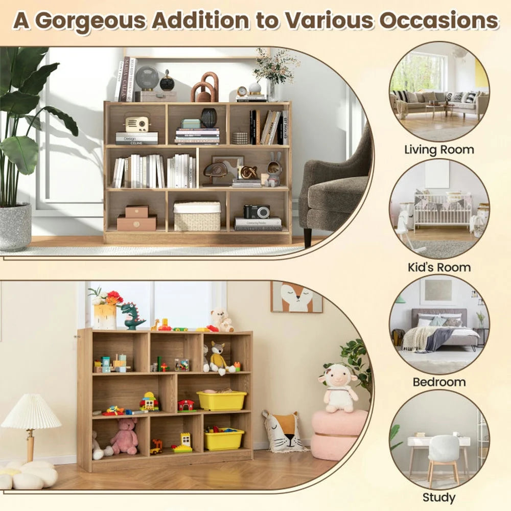 Spaco 3-Tier Open Bookcase 8-Cube Floor Standing Storage Shelves-Natural, Tall Bookshelf, Shelves for Living Room, Home Office, Bedroom, Balcony