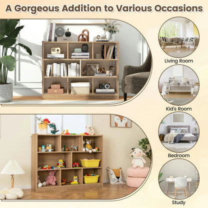 Spaco 3-Tier Open Bookcase 8-Cube Floor Standing Storage Shelves-Natural, Tall Bookshelf, Shelves for Living Room, Home Office, Bedroom, Balcony