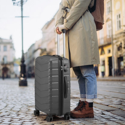 Zimtown 3 Piece Suitcases, PP Hard Shell Suitcase 20" 24" 28" Luggage Sets Double Wheels with TSA Lock, Dark Gray