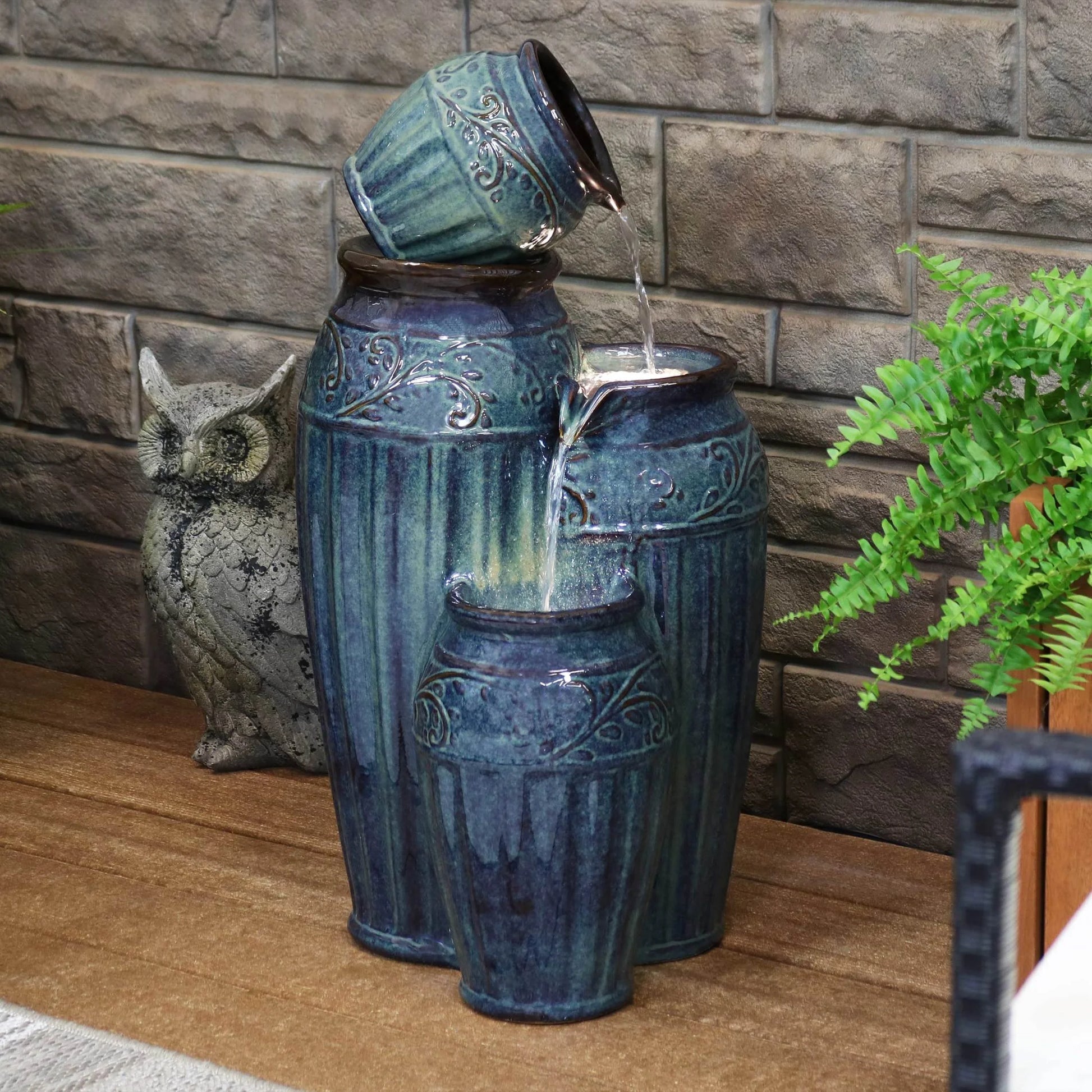Sunnydaze Tour de Vase Ceramic Outdoor Water Fountain with Light