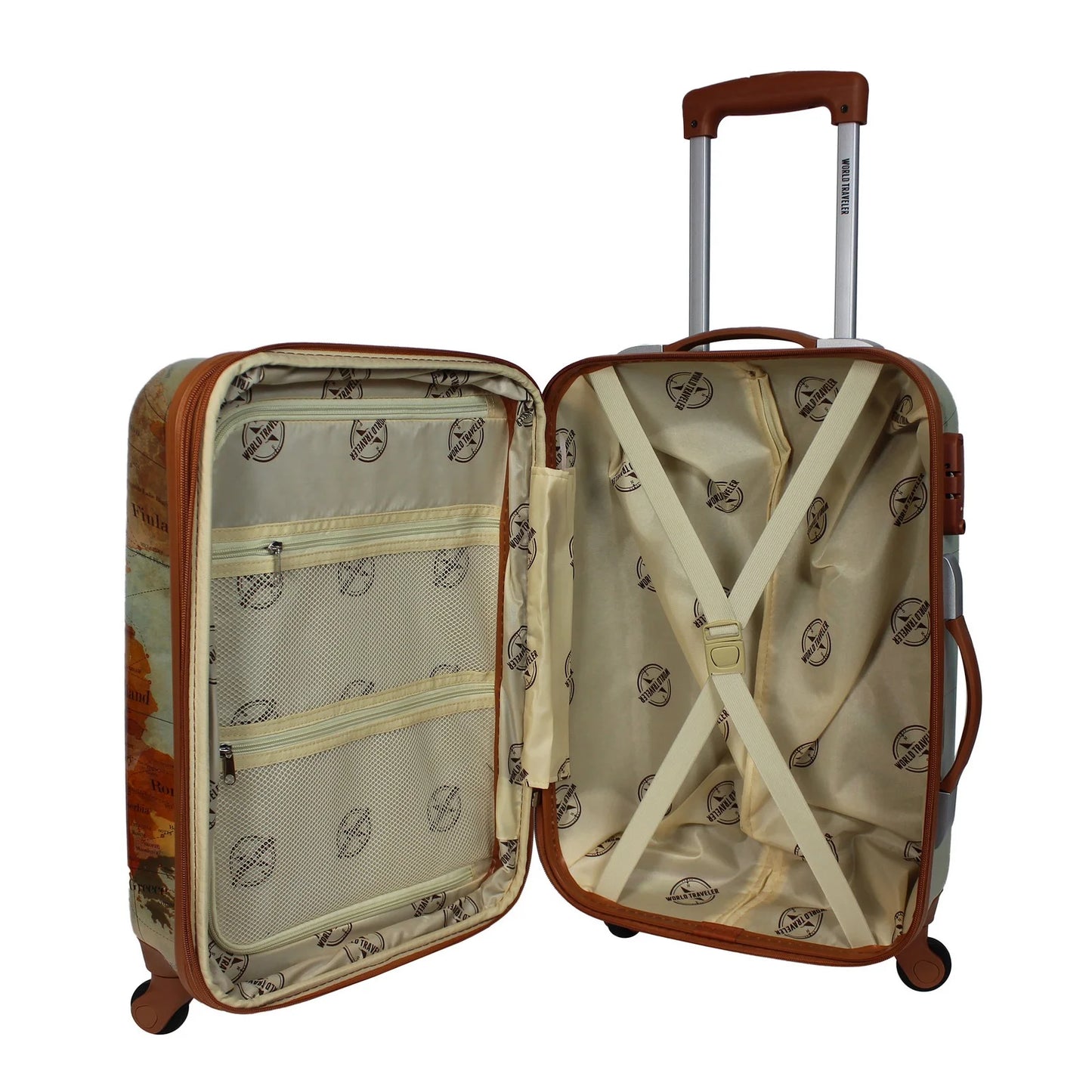 World Traveler Europe 4-Piece Spinner Luggage Set with TSA Lock, with 28" and 24" Upright, 13" Carry-on, and 13" Bag