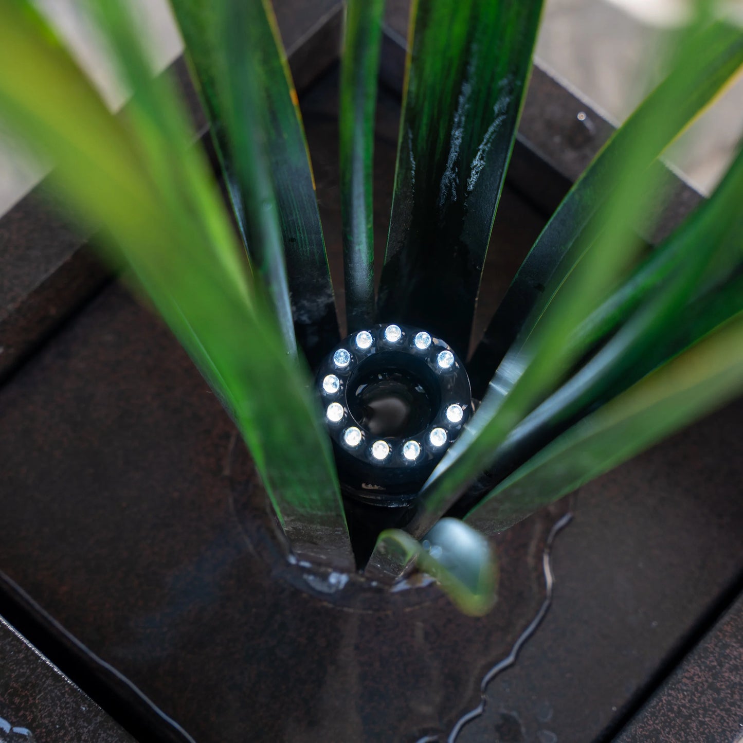 XBrand Metal Sculptural Multi-tiered Flower Water Fountain, Black & White, 39" Tall, w/LED Lights