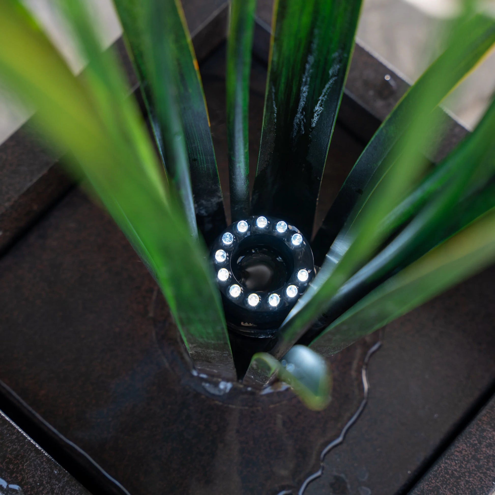 XBrand Metal Sculptural Multi-tiered Flower Water Fountain, Black & White, 39" Tall, w/LED Lights