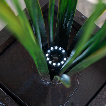 XBrand Metal Sculptural Multi-tiered Flower Water Fountain, Black & White, 39" Tall, w/LED Lights