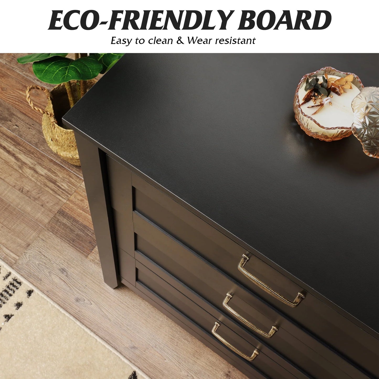 WLIVE Black Dresser for Bedroom, Double Dresser with Chest of 6 Drawers for Living Room & Nursery Toddlers Room, Retro Chest of Drawers with Metal Handle, Double Wood Dresser, Large Storage Cabinet
