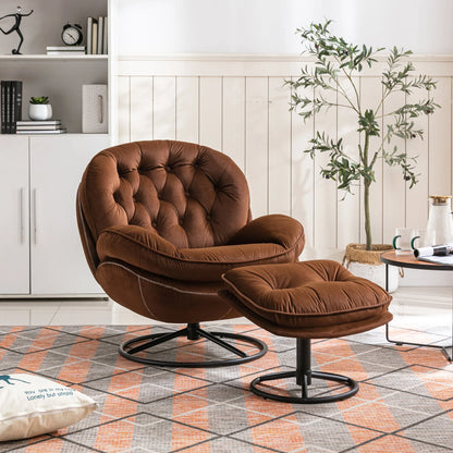 Swivel Accent Chair with Ottoman, Velvet Accent chair with Footrest, Mid-Century Modern Lounge Chair and Ottoman Set, Reading Chair for Living Room, Bedroom, Reading Room, Home Office, Blue