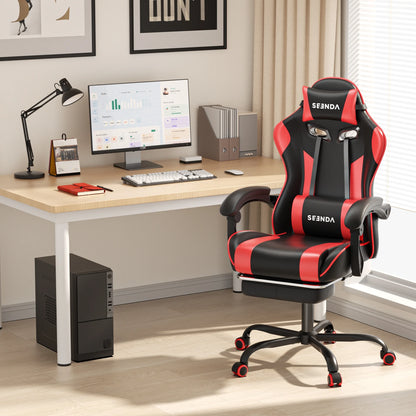 Gaming Chair, Seenda Computer Office Chair, Linkage Armrests and Footrest, High Back Ergonomic Home Office Desk Chair with Lumbar Support Task Chair, Red