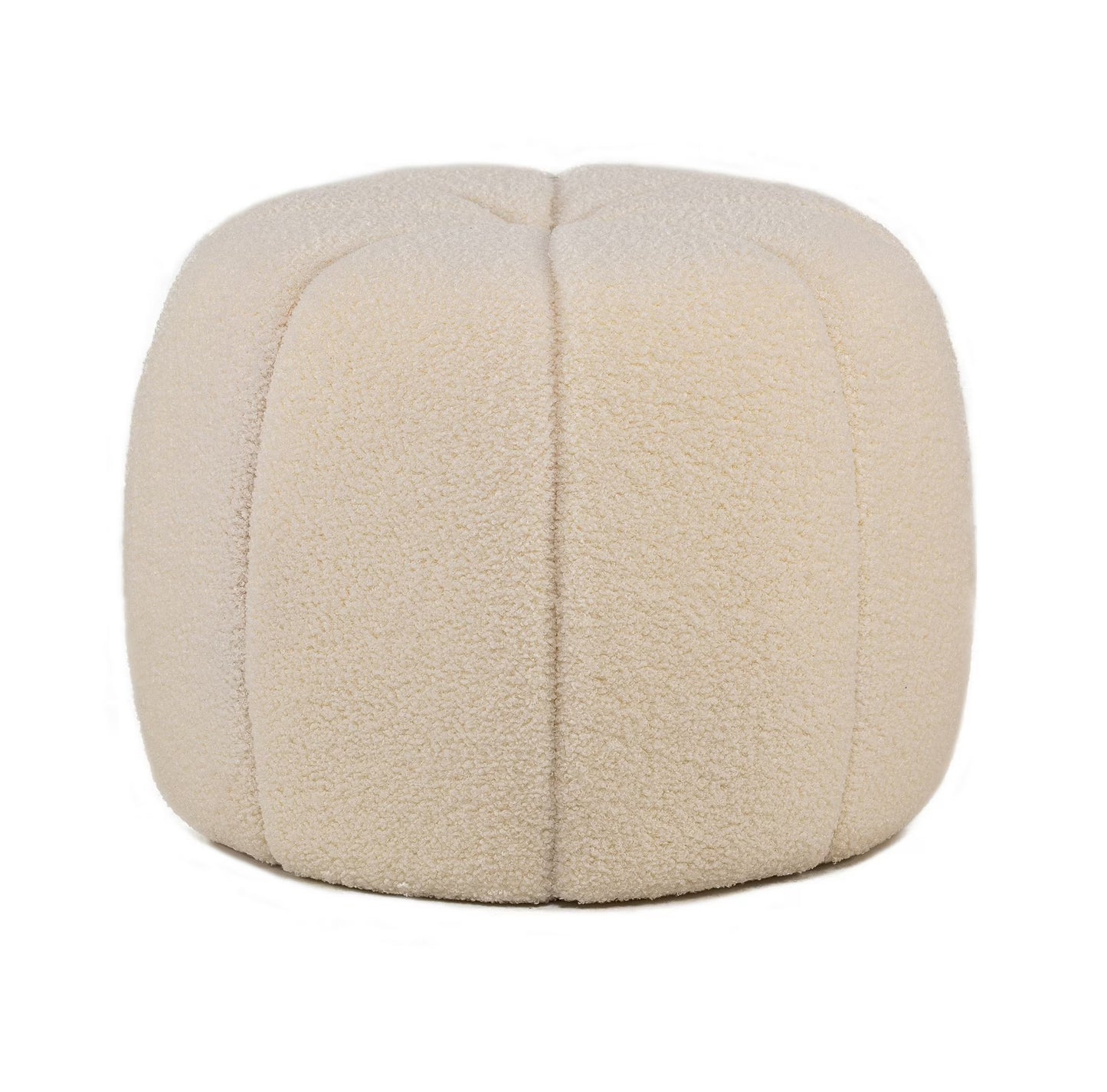 White Boucle with Stripes Pouf Vintage Style Living Room