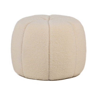 White Boucle with Stripes Pouf Vintage Style Living Room