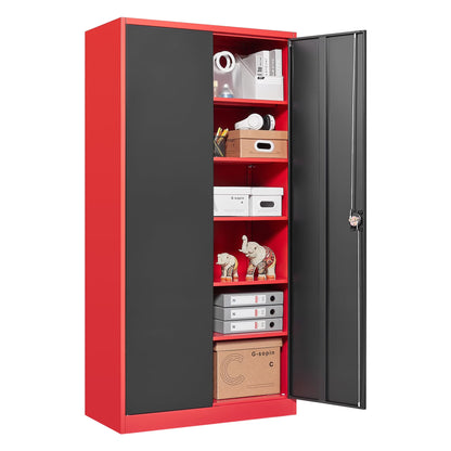 AUHUP 71" Metal Cabinet with 5 Adjustable Shelves, Garage Storage Cabinets with Locking Doors,Tool Storage Cabinet for Home Office,Warehouse,Workshop(Red Black)
