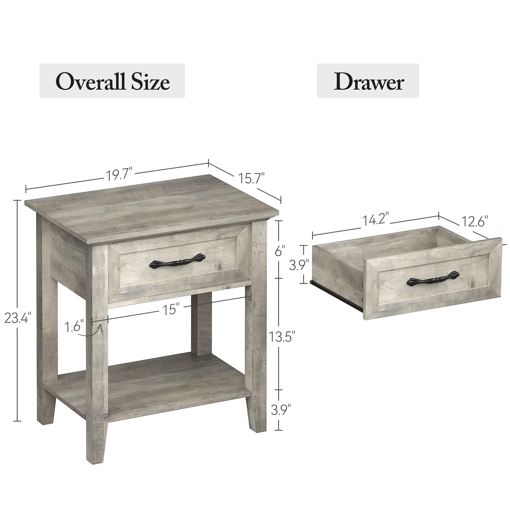 Amyove Square Nightstand, Bedside Table End Table for Bedroom Nursery Living Room, End Table with Storage Drawer, Easy Assembly, Grey