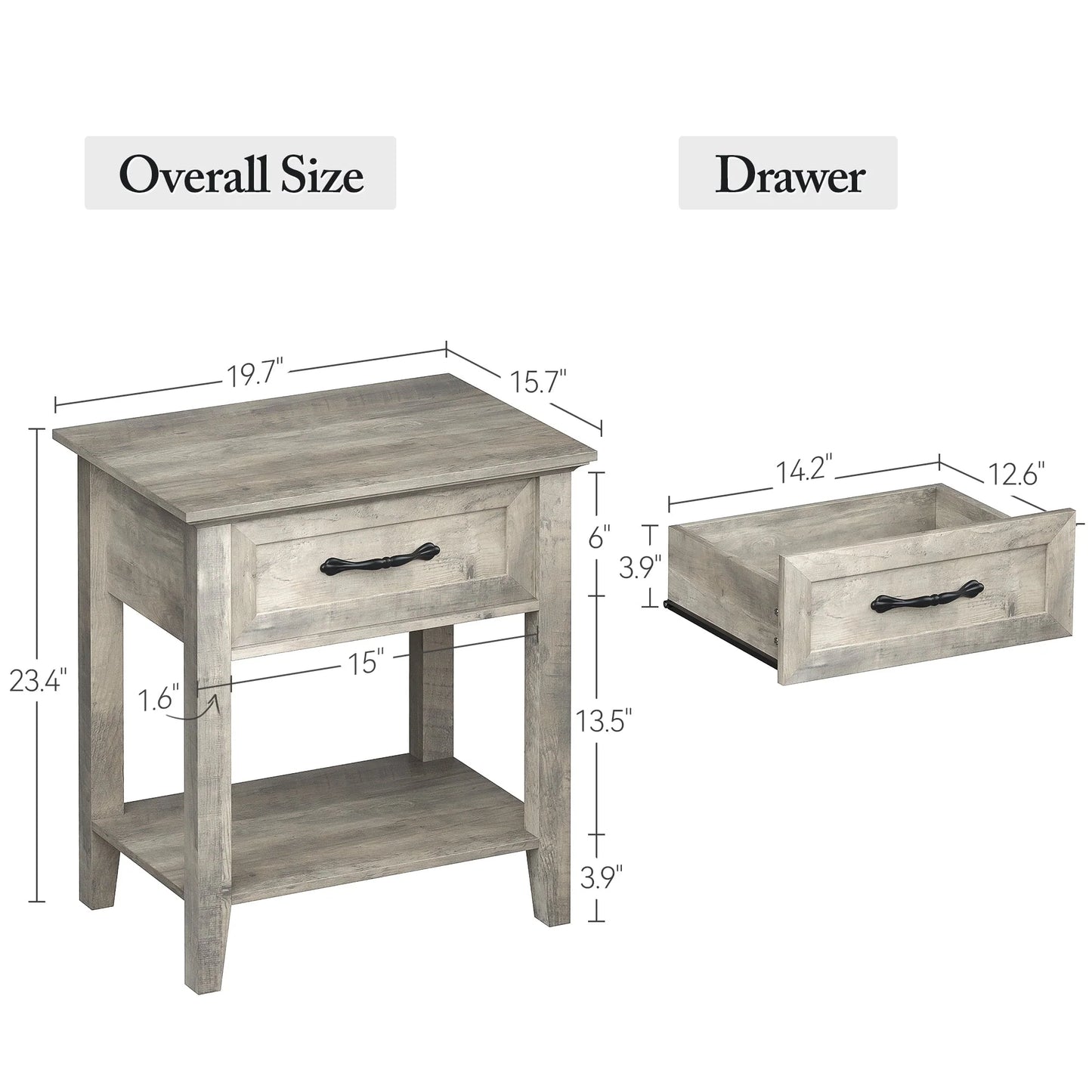Amyove Square Nightstand, Bedside Table End Table for Bedroom Nursery Living Room, End Table with Storage Drawer, Easy Assembly, Grey
