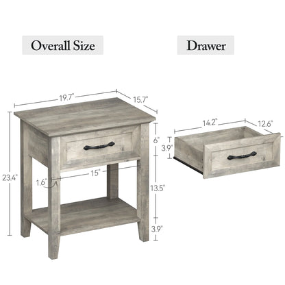 Amyove Square Nightstand, Bedside Table End Table for Bedroom Nursery Living Room, End Table with Storage Drawer, Easy Assembly, Grey