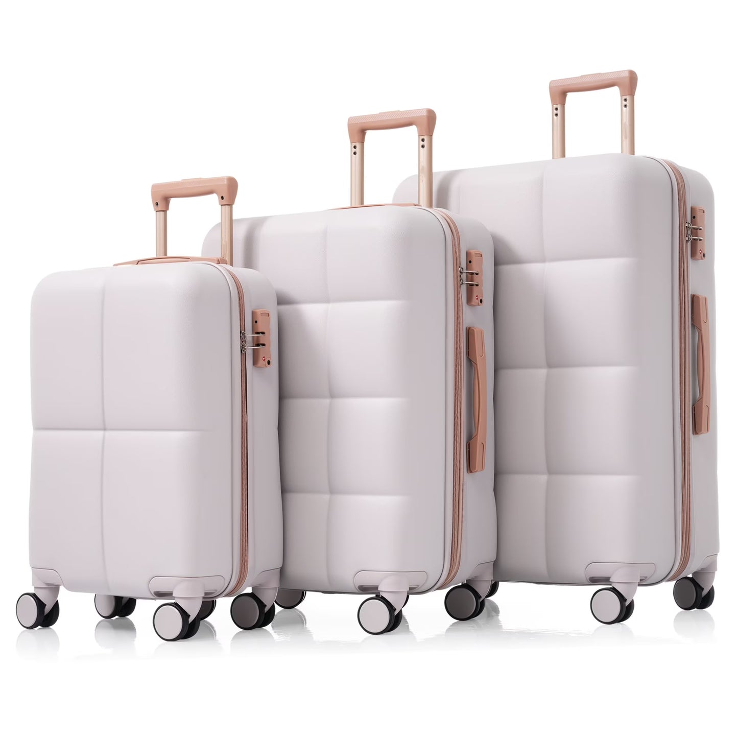 Luggage Set of 3, 20-inch with USB Port, Airline Certified Carry-on Luggage with Cup Holder, ABS Hard Shell Luggage with Spinner Wheels, white