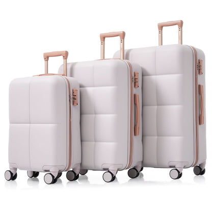 Luggage Set of 3, 20-inch with USB Port, Airline Certified Carry-on Luggage with Cup Holder, ABS Hard Shell Luggage with Spinner Wheels, white
