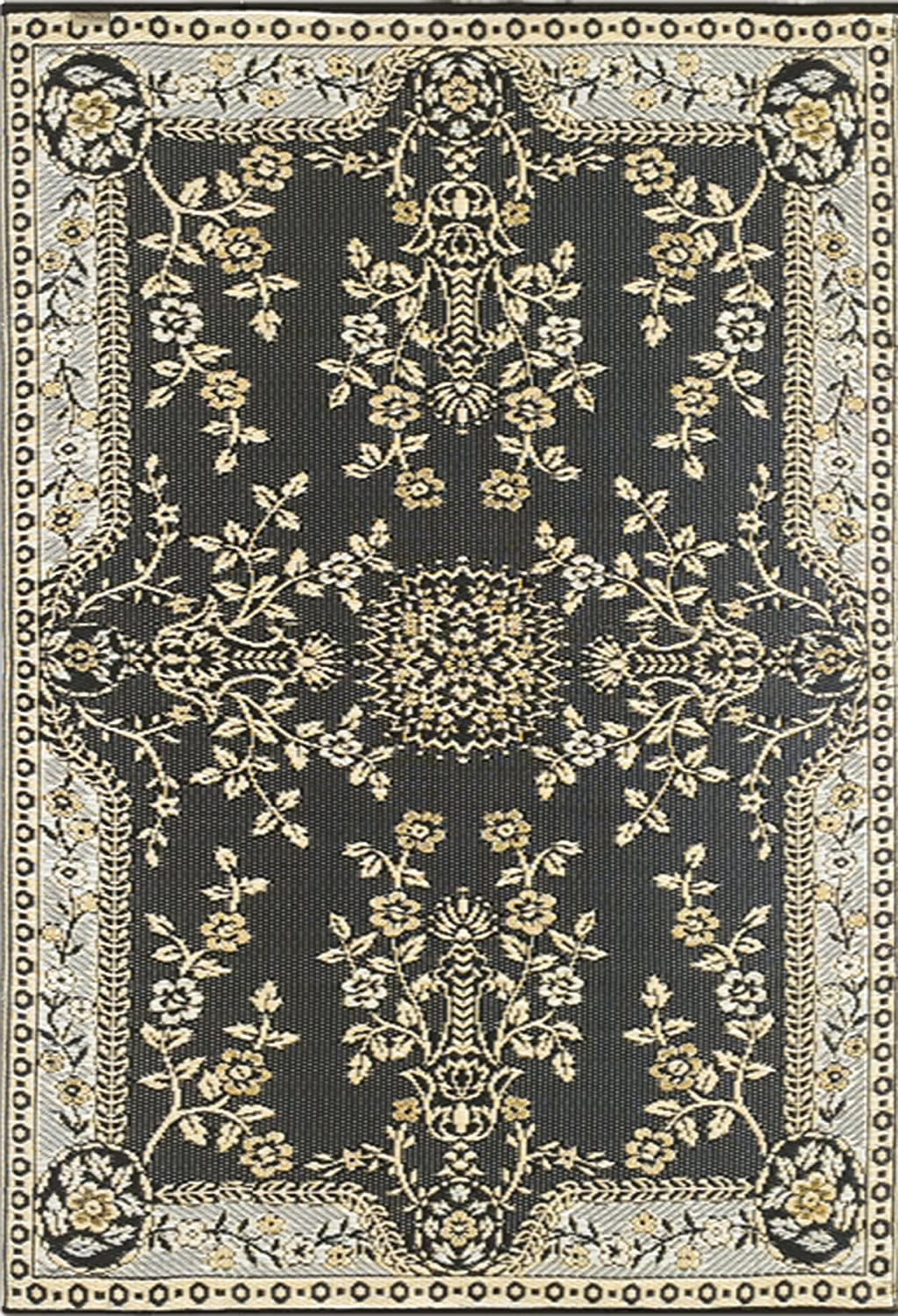 Mad Mats Garland Traditional Outdoor Rug, Reversible Plastic Mat (5' x 8', Black & Tan) - Reversible, UV Resistant, 100% Recycled Material
