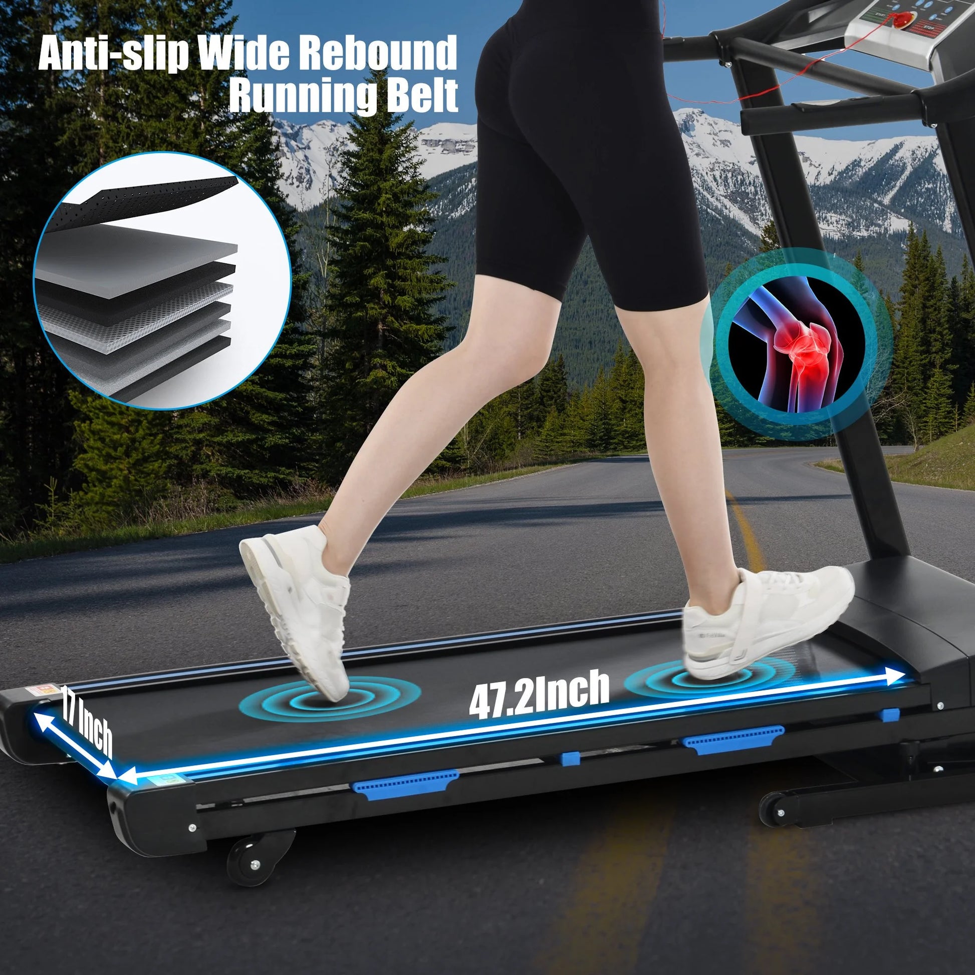 3.5HP Folding Treadmill With Auto 15% Incline Bluetooth MP3 17" Wide 7-Layers Shock-absorbing Belt 9MPH Connect FitShow APP Running Walking Jogging Exercise Machine For Home Office,Max Weight 300lb