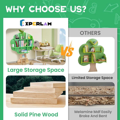 Kids Bookshelf - 5 Tier Kids Bookcase, Green Bookshelf for Children and Toddlers, Wooden Bookshelf for Classroom, Playroom, Bedroom, Nursery