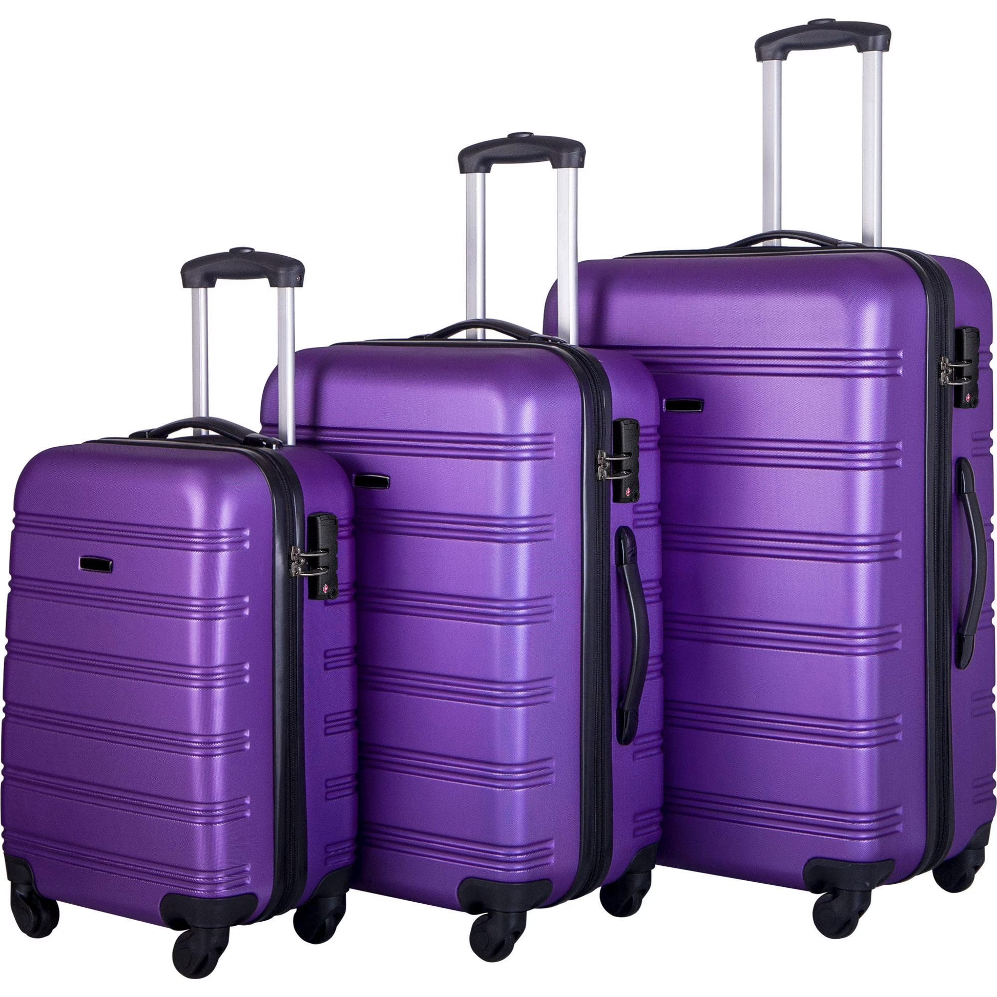 3 Piece Luggage Set Hardside Spinner Hardshell Suitcase with TSA Lock 4-Wheel Upright Luggage for 360 Degree Movement (20/24/28), Purple