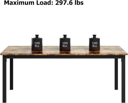 78.7in Industrial Dining Table for 8, Wooden Long Dinner Table with Mortise Tenon Design, Kitchen Table with Sturdy Metal Legs, for Dining Room Home Office Living Room, Retro Brown