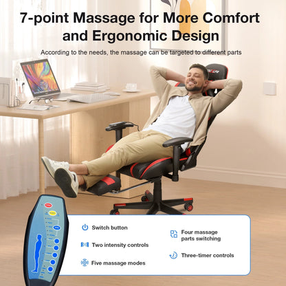 Douxlife 7-Point Massage Gaming Chair with Footrest, 175° Reclining, Ergonomic Racing High Back Home Office Computer Chair, Video Game Chair for Adults Kids