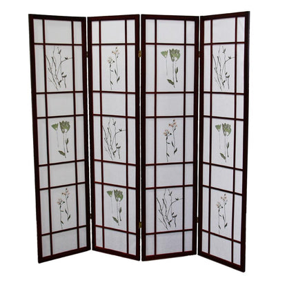 4 Panel Floral Shoji Screen, Room Divider