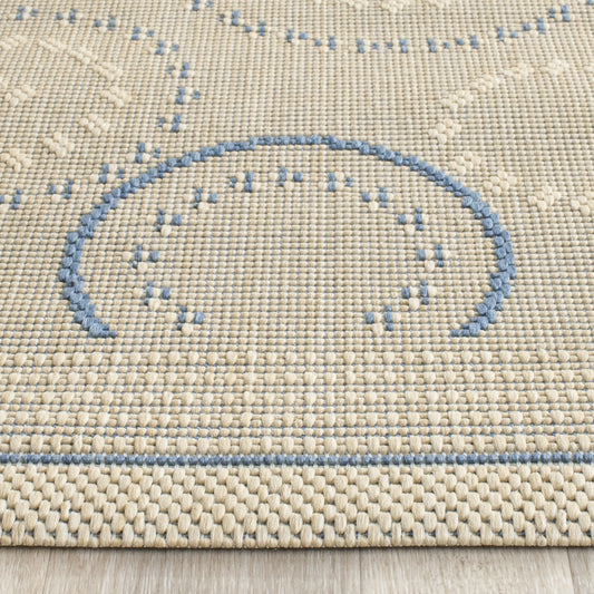 SAFAVIEH Courtyard Hugo Geometric Indoor/Outdoor Area Rug, 6'7" x 9'6", Natural/Blue