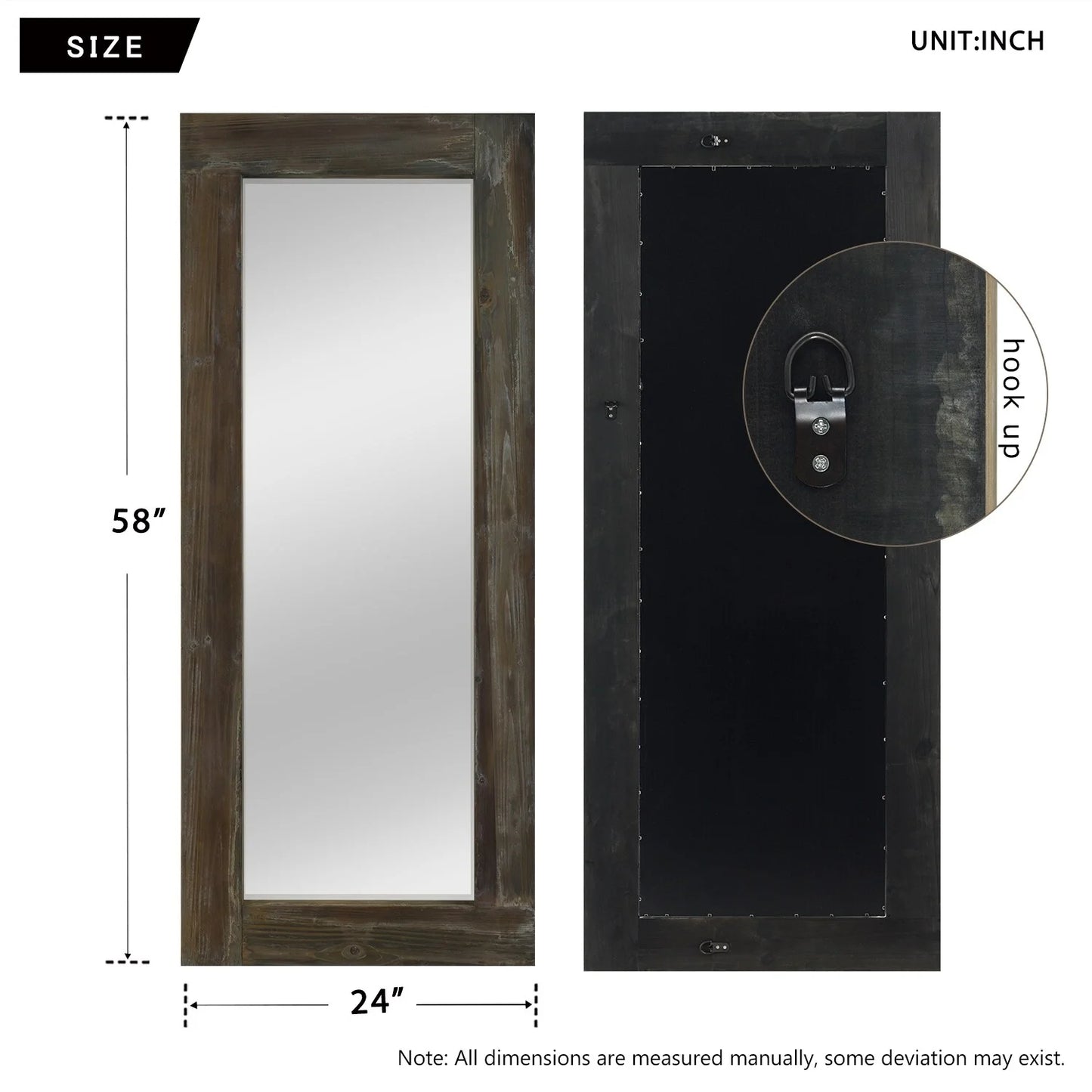 Rustic Wood Freestanding Full-length Floor Mirror Antique Brown 58x24 Brown