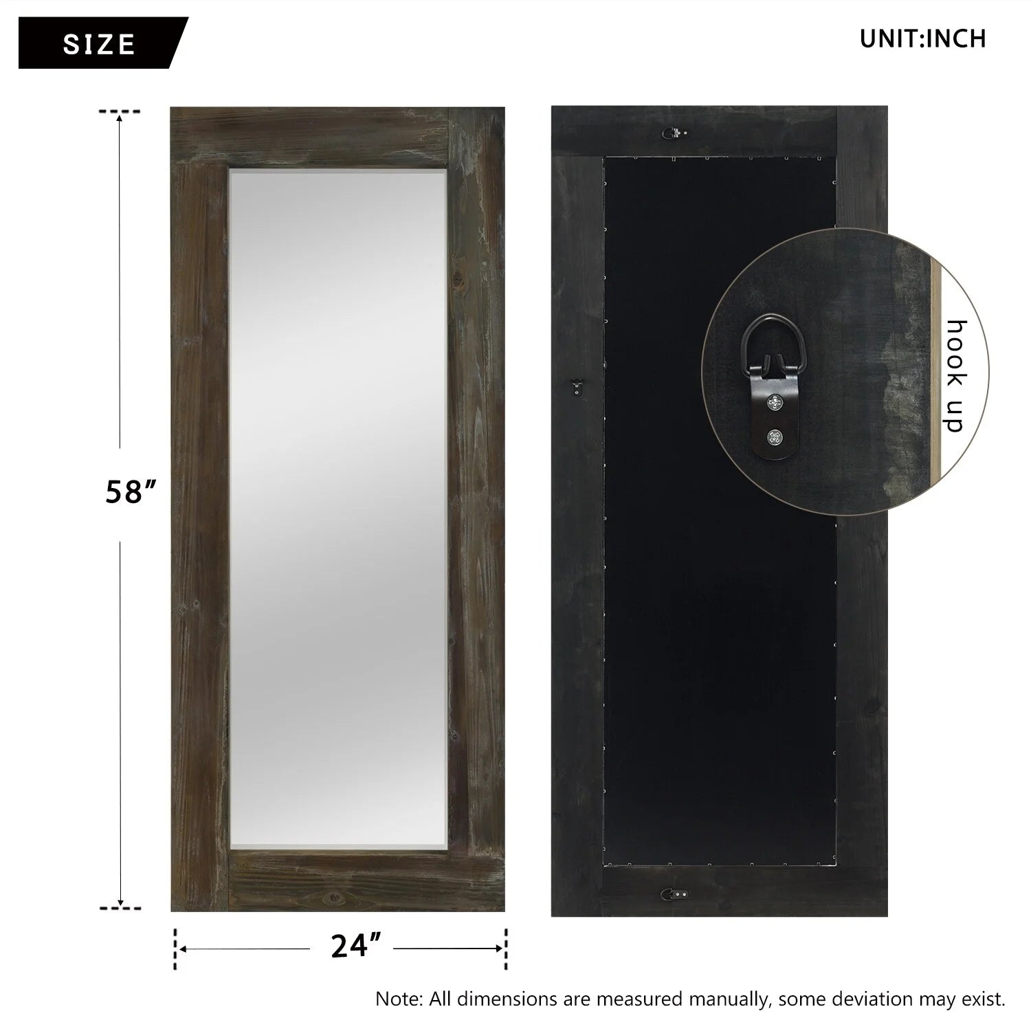 Rustic Wood Freestanding Full-length Floor Mirror Antique Brown 58x24 Brown