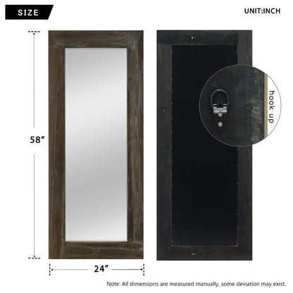 Rustic Wood Freestanding Full-length Floor Mirror Antique Brown 58x24 Brown