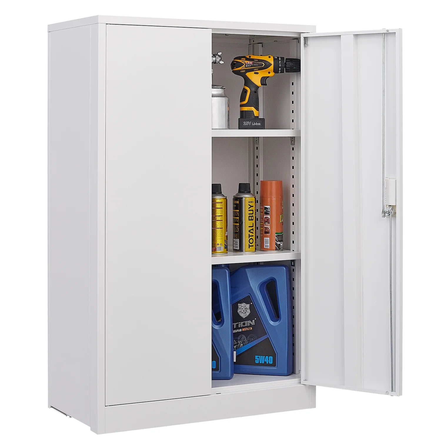 Metal Storage Cabinet with Locking Doors and Adjustable Shelf, 42" Folding Filing Storage Cabinet, Folding Storage Locker Cabinet for Home Office School Garage, White