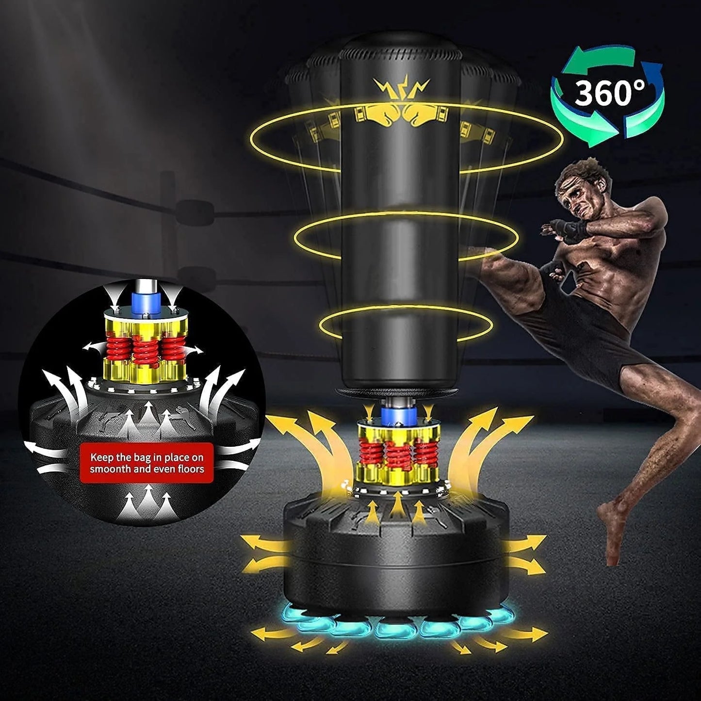 Punching Bag with Stand Adult 70", 205lbs Boxing Bag, Shock Absorber, Suction Cup Base, Punching Bag Stand for Adult, Standing Kickboxing Bag for Home Office Gym, without Boxing Glove