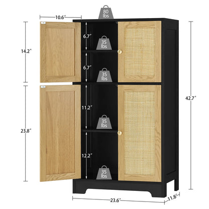FANGSUM Rattan Cabinet with 4 Doors & Adjustable Shelf, Natural, for Living Room, Home Office