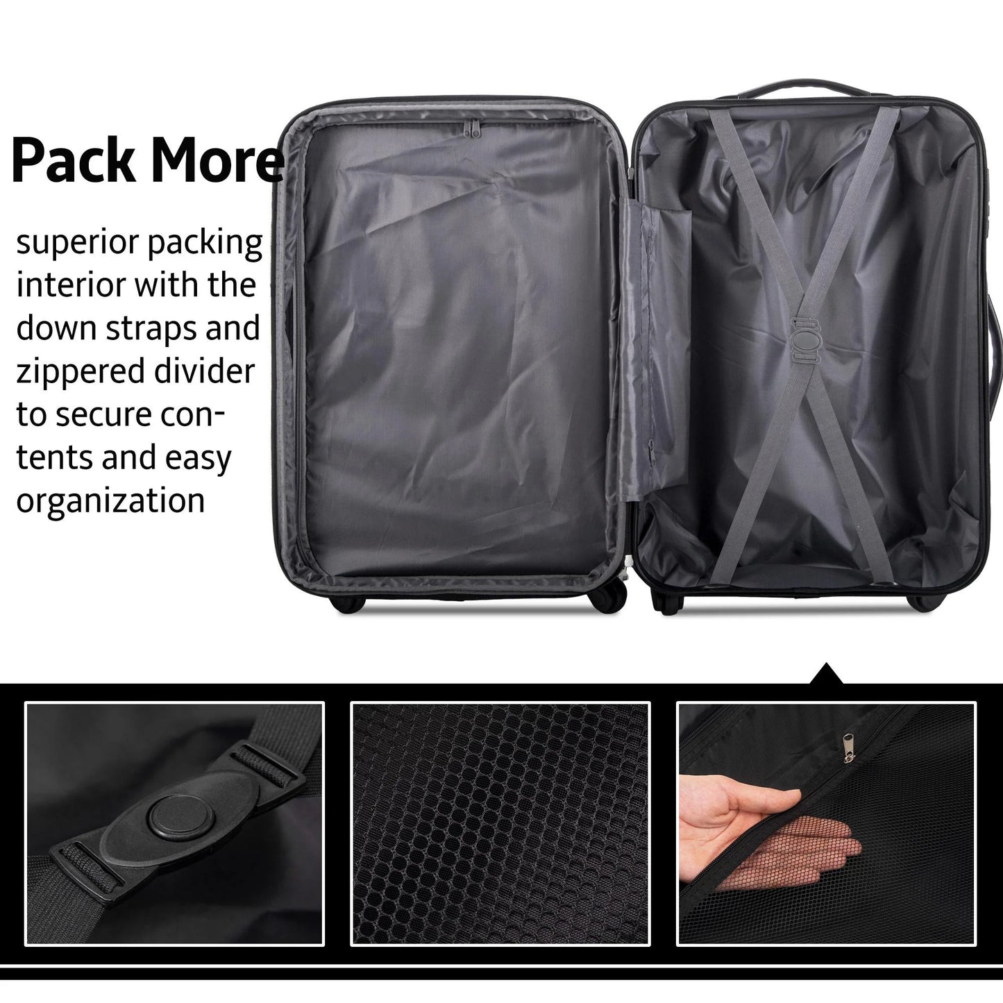 3 Piece Luggage Set Hardside Spinner Hardshell Suitcase with TSA Lock 4-Wheel Upright Luggage for 360 Degree Movement (20/24/28), Purple