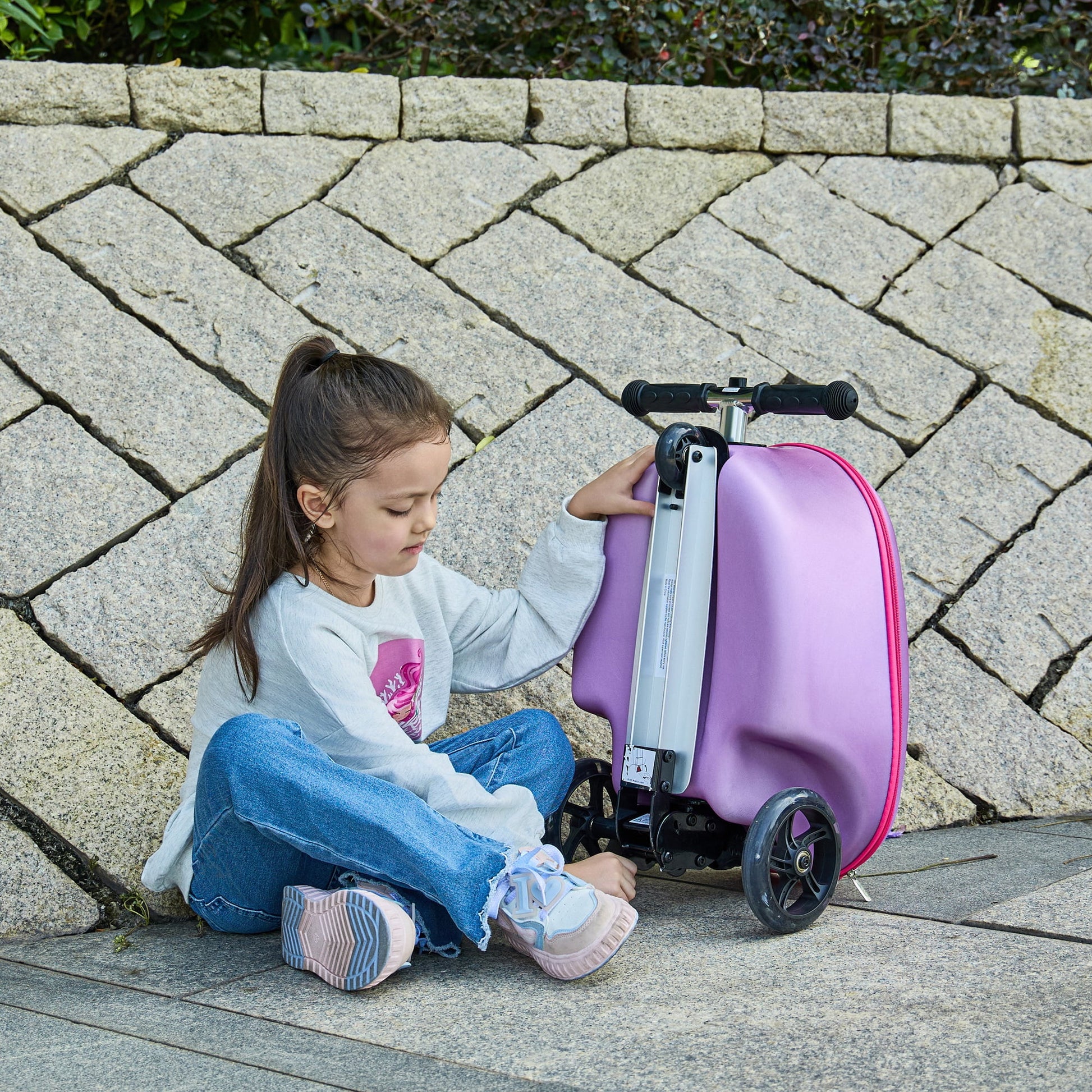 Gopowerbike Go Voyage Kids 2-in-1 Luggage Scooter | 3-Wheel Design with Light-Up Wheels | Pink