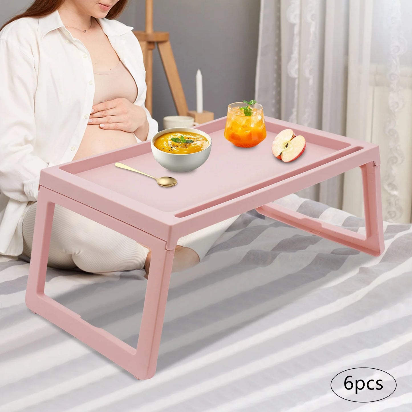 Set of 6 Lap Desk for Bed, PP Foldable Laptop Table, Portable Lap Desk, Home Office Laptop Desk Table for Notebook Tablet,Bed Tray Table, Kids Bed Dinning Desk (white)