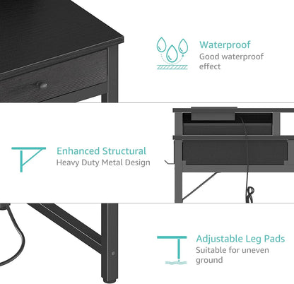 Small Desk with Drawers for Home Office Bedroom, 31 inch Black Writing Study Desks with Fabric Drawers Storage, Gaming Desk Table with Power Outlet & Monitor Stand, Black