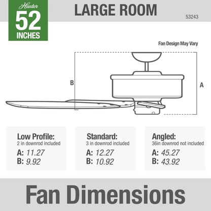 Hunter - Builder Indoor Ceiling Fan, 52-inch, Matte Black, Traditional-style, 3-speed WhisperWind Motor, 53243, for living rooms, bedrooms, home offices, kitchens