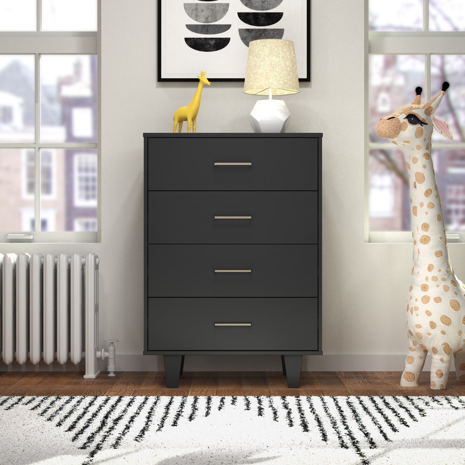 Child Craft Soho 42" Interlocking 4-Drawer Chest for Nursery or Bedroom, Tip-Resistant, Modern Style, White/Natural