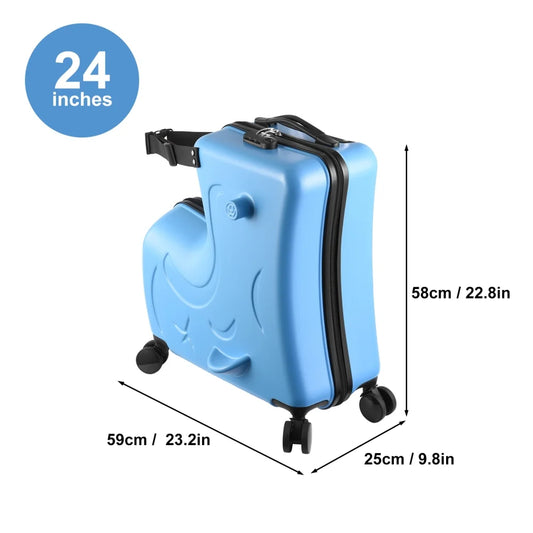 24 Inch Toddler Ride-On Luggage, Kids Travel Luggage with Wheels and Ergonomic Handle for Theme Parks and Daily Commutes (Blue)