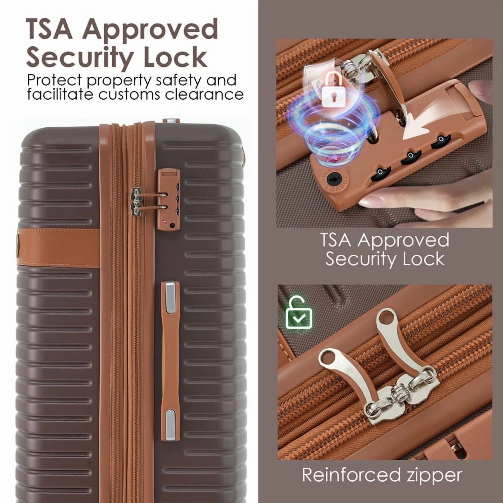 EBQOSK 4PCS Carry On Expandable Luggage Set with 4 Packing Cubes, 16/24/26/28 Inch Three-layer ABS Composite Suitcases with TSA Lock & 360° Spinner Wheels for Family Travel, Expand 25% Space Brown