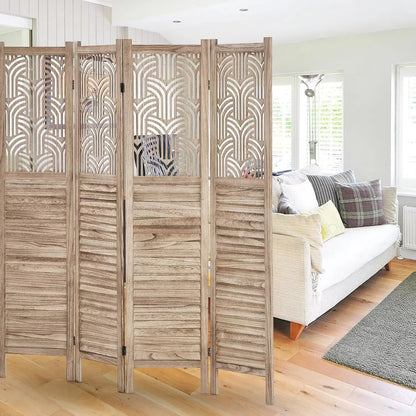 Garvee 4 Panel Wooden Room Dividers, 67" Tall Folding Portable Partition Privacy Screen, Free Assembled Freestanding Partition, Separators Divider Wall for Home Office