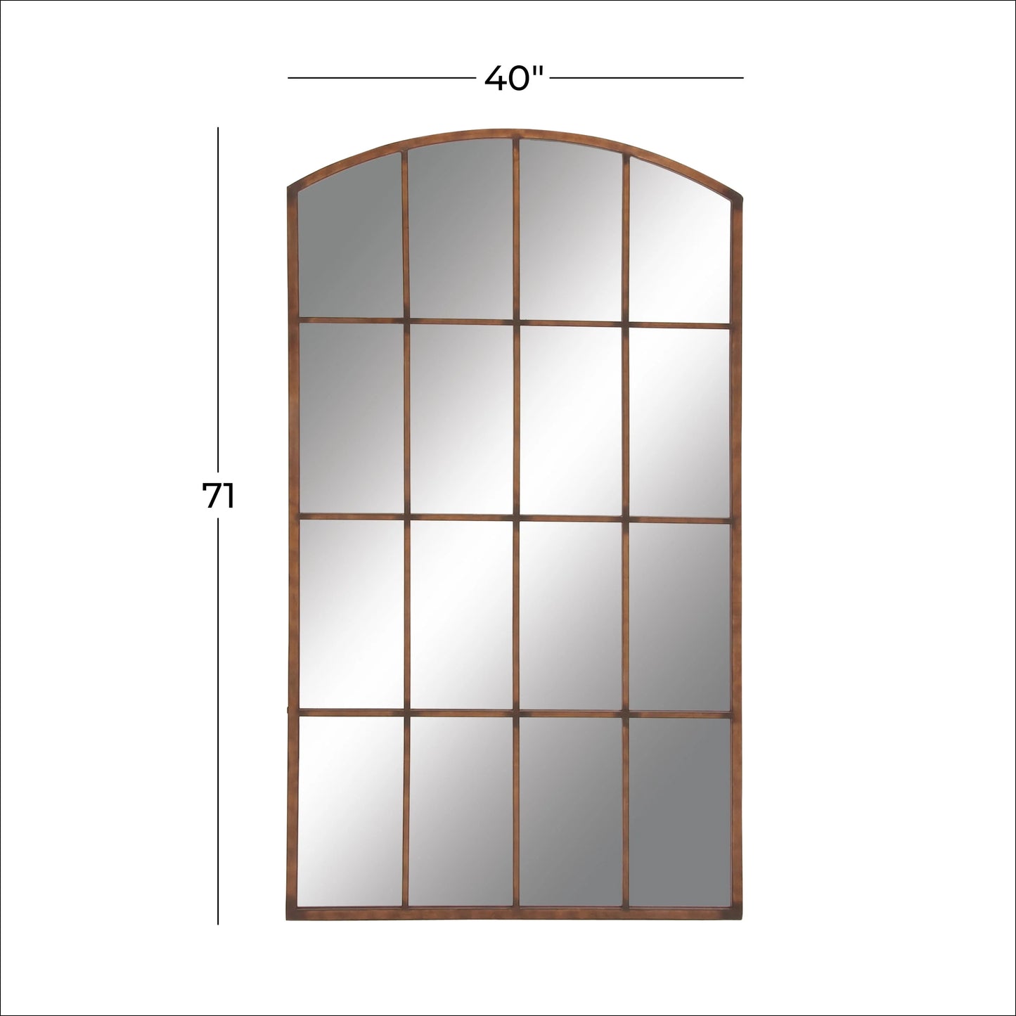 DecMode 39" x 71" Copper Window Pane Inspired Wall Mirror with Arched Top