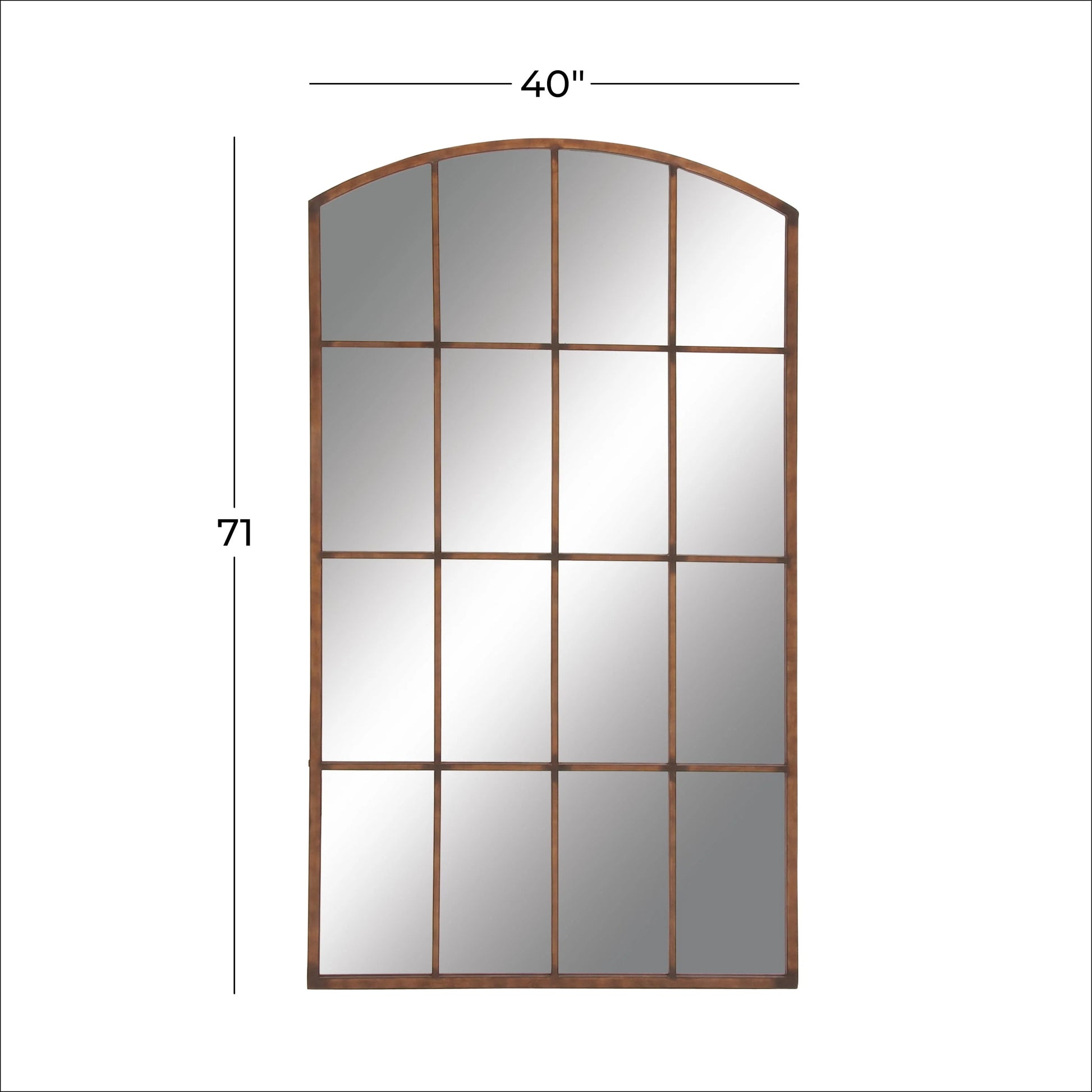 DecMode 39" x 71" Copper Window Pane Inspired Wall Mirror with Arched Top
