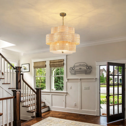 C Cattleya 20" 5-Light Natural Rattan Chandelier with 2-Tier Hand Woven Flower-Shaped Shade