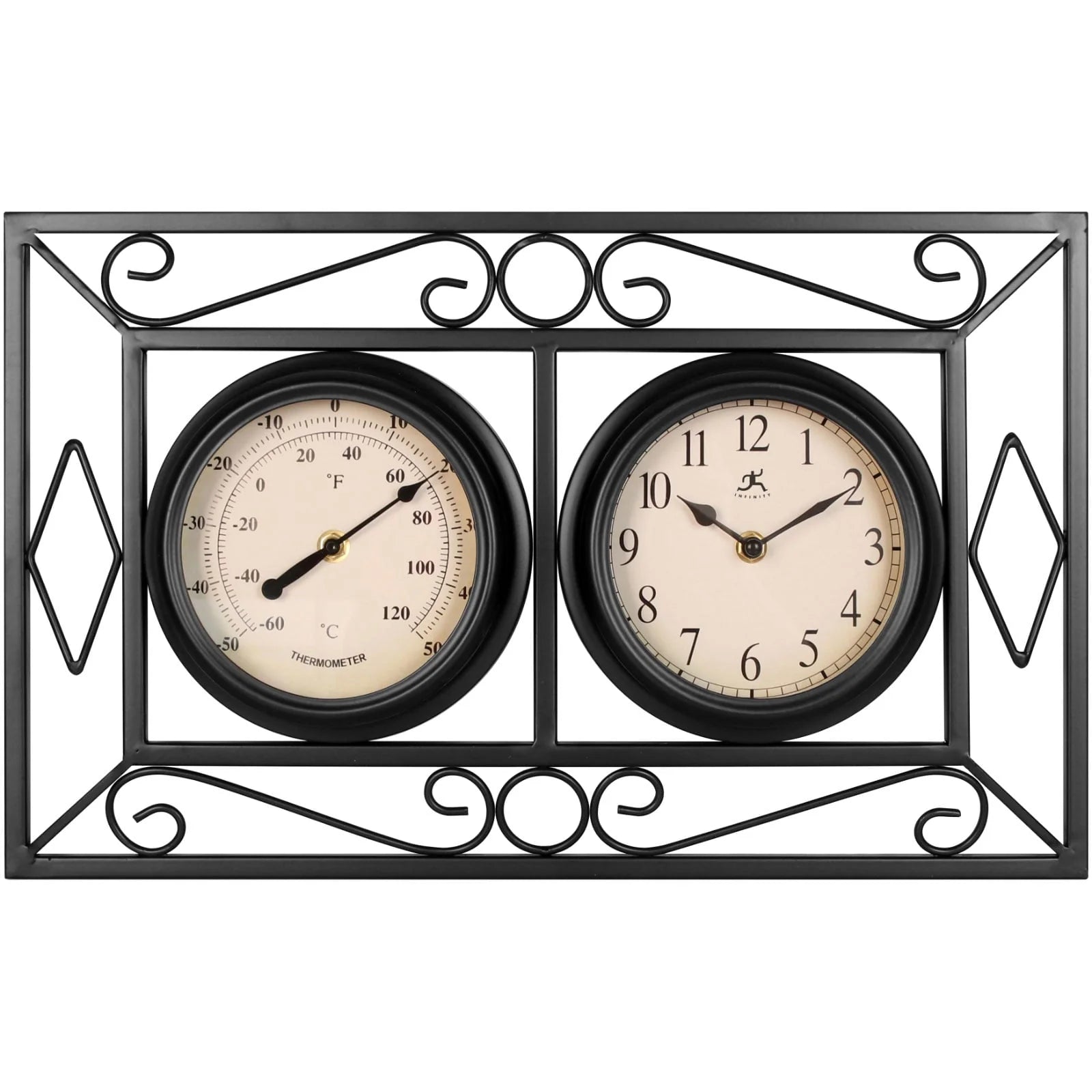 Infinity Instruments 20108BK-TC The Bookend Outdoor Hanging Clock/Thermometer