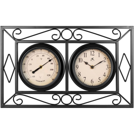 Infinity Instruments 20108BK-TC The Bookend Outdoor Hanging Clock/Thermometer