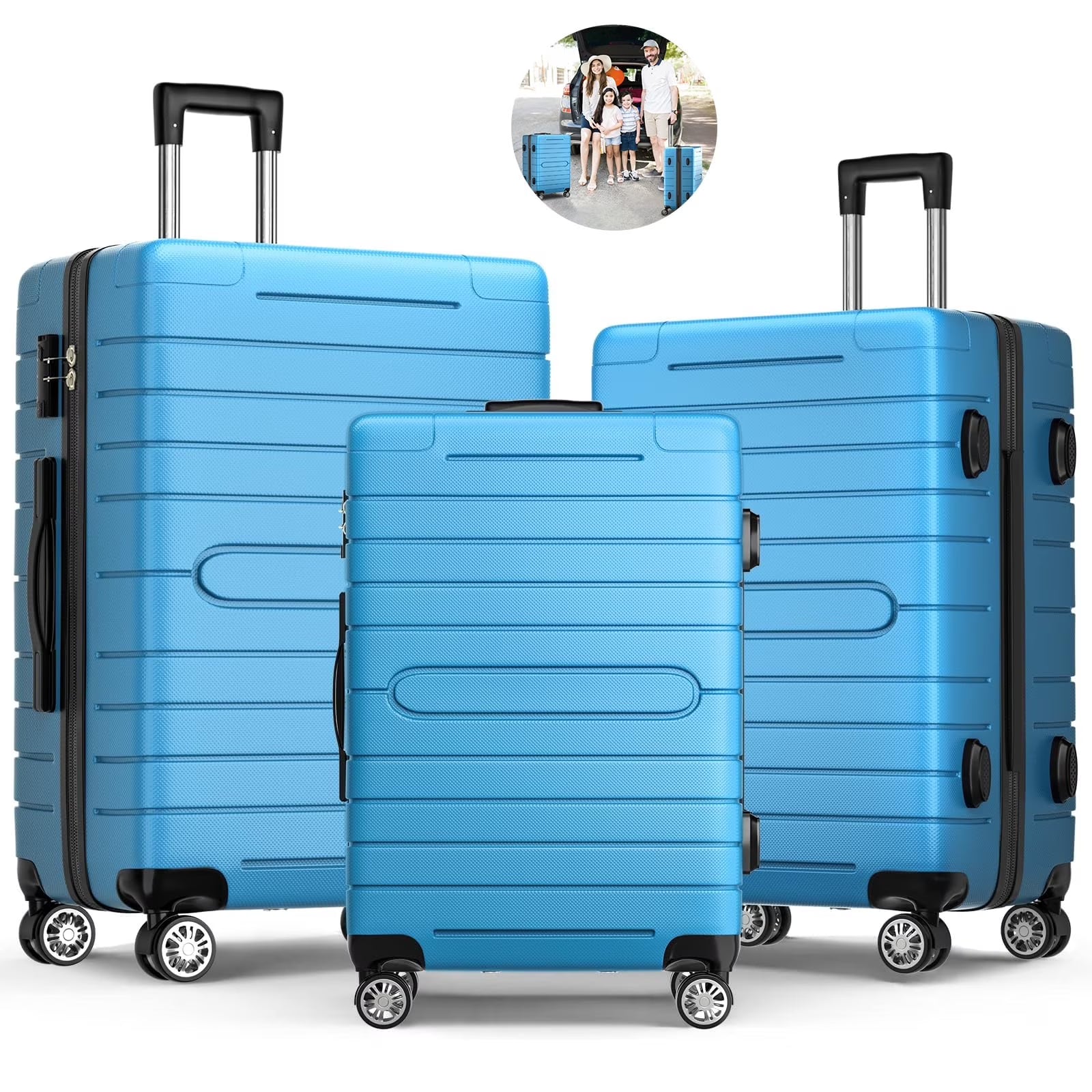ALPULON 3 Piece Luggage Sets with TSA Locks, Hardside Suitcase Set with Spinner Wheels, 20in24in28in, Light Blue
